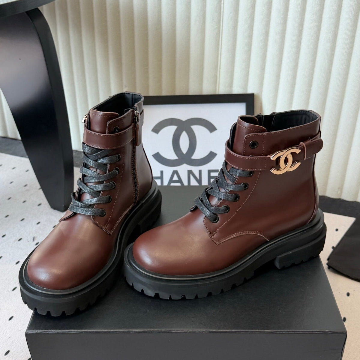 Chanel 2026 Lace Up Combat Boots Suede Leather 189927