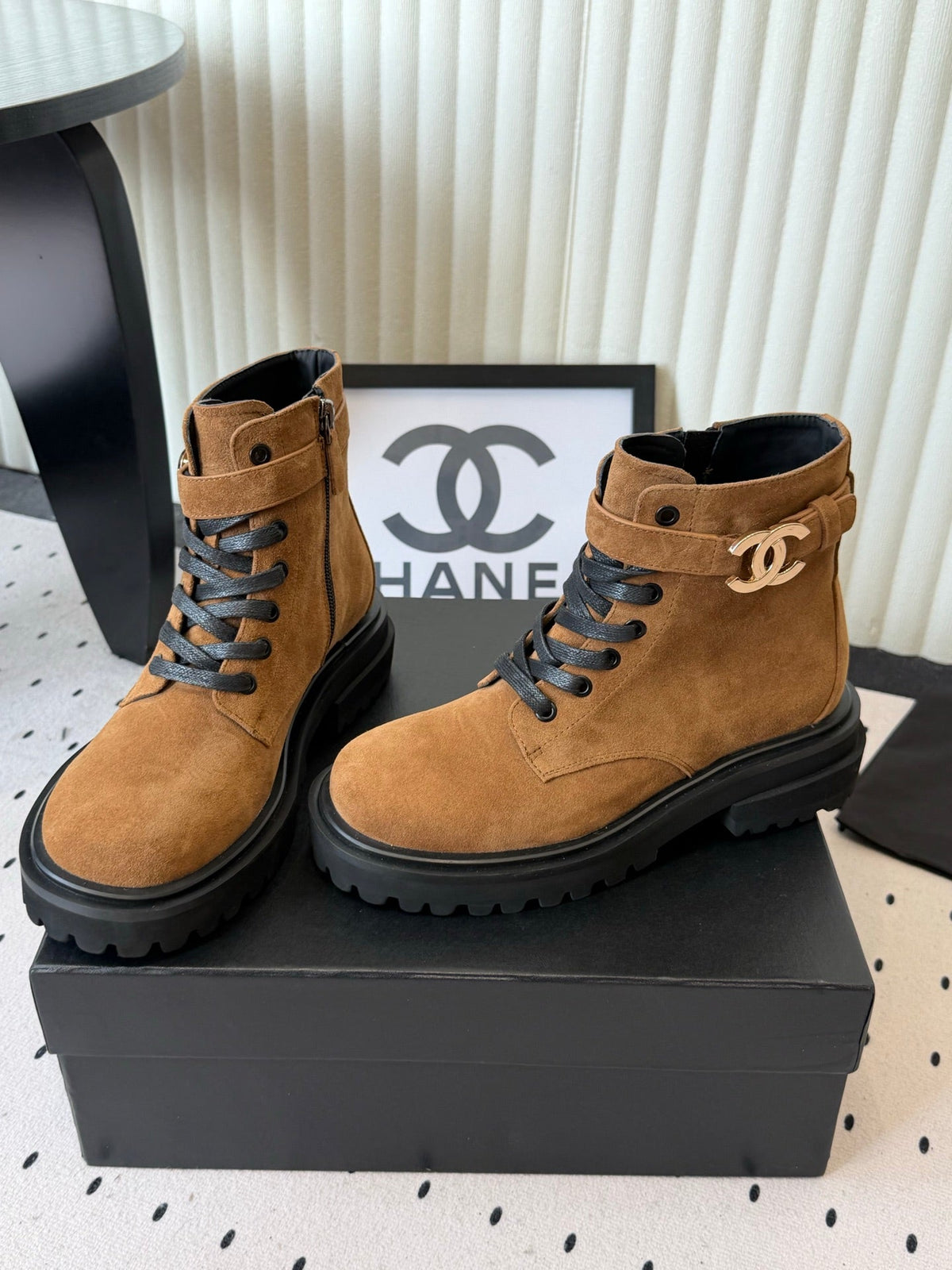 Chanel 2026 Lace Up Combat Boots Suede Leather 189927