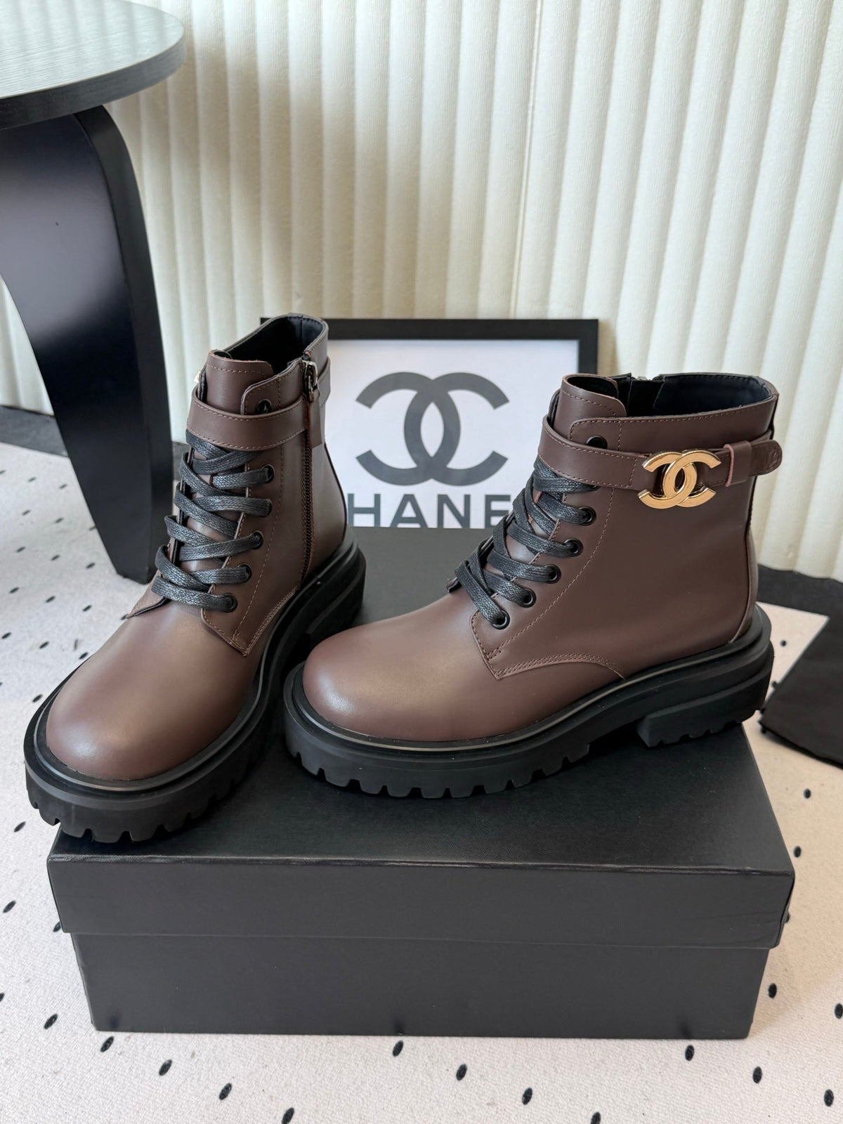 Chanel 2026 Lace Up Combat Boots Suede Leather 189927
