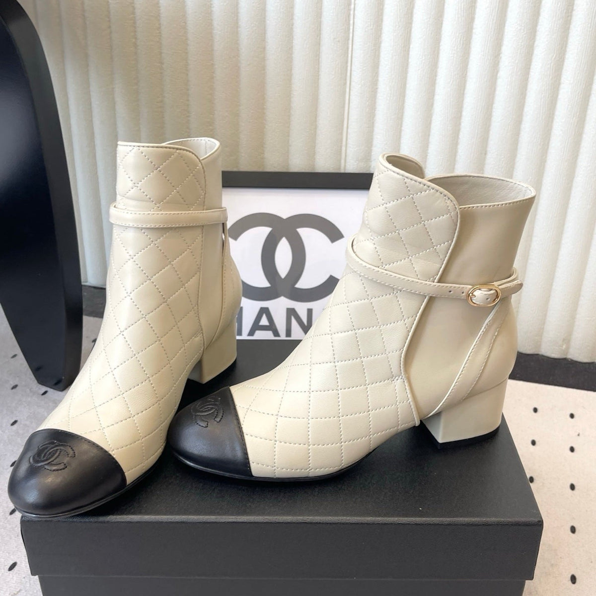 Chanel 2026 Buckle Straps Quilted Ankle Boots 50mm Leather 190012