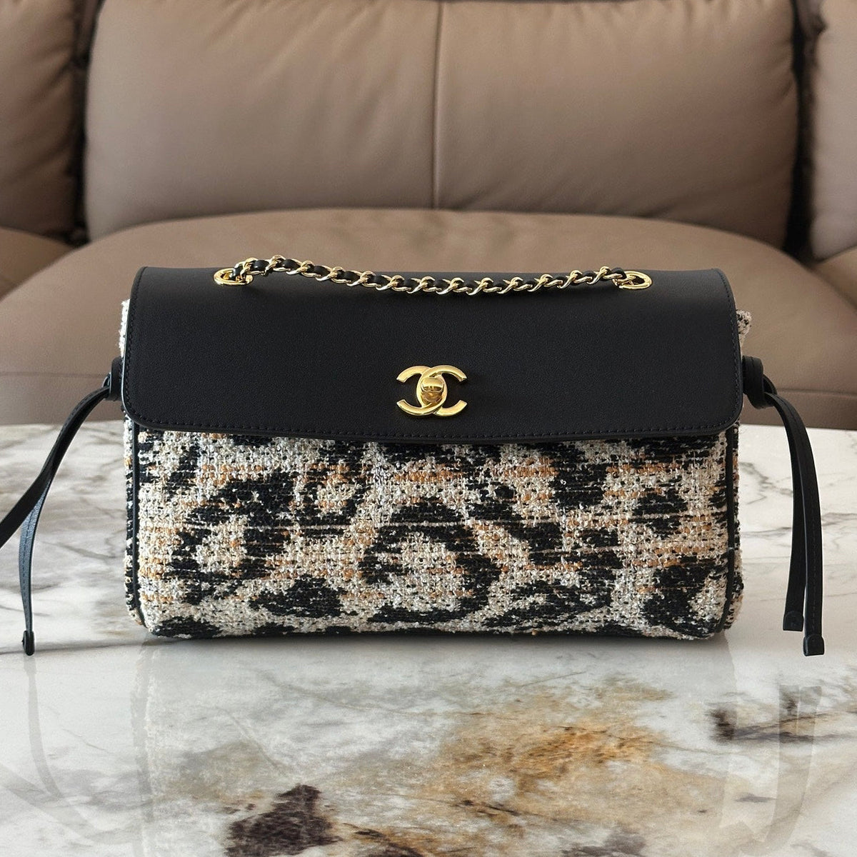 Chanel 2026 Baguette Flap Bag 29cm Gold Hardware Suede Cowhide Tweed 407089