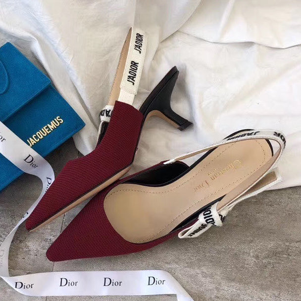 cd slingback pumps 65 dark red embroidered cotton