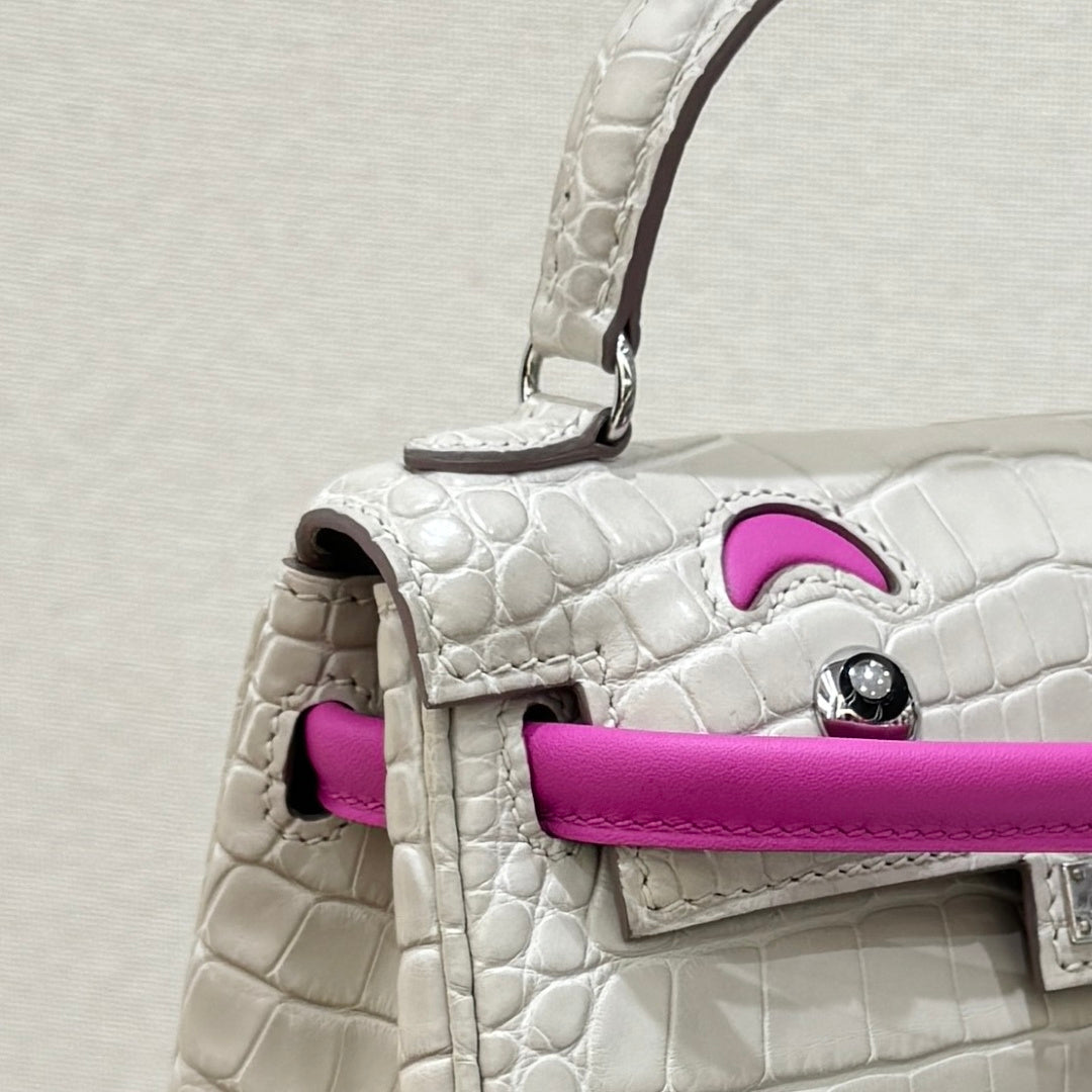 High-end Hermes 2026 Kelly Doll Picto Bag 16cm Crocodile Leather