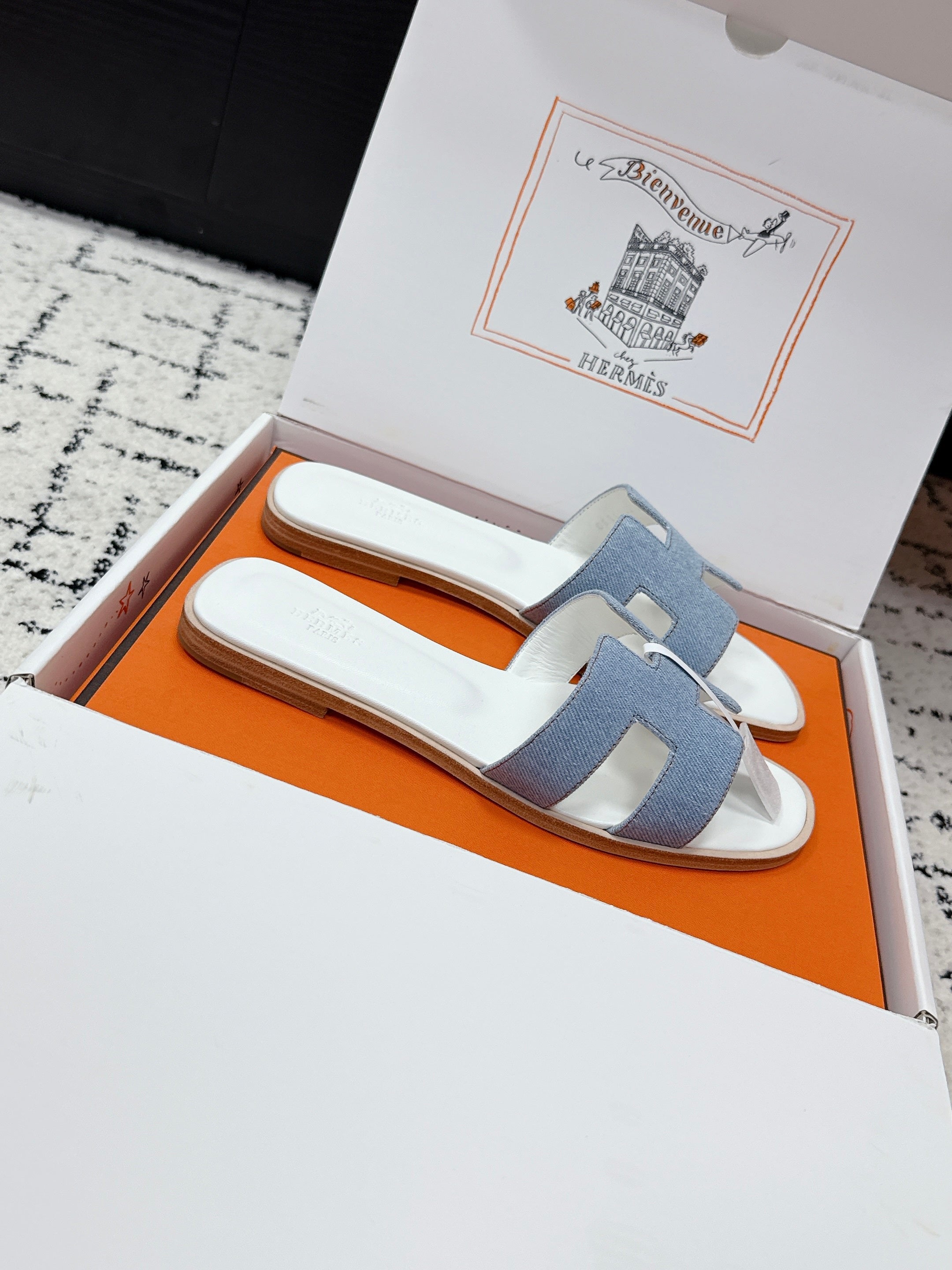 HM 26ss Oran Sandals Light Blue White Denim Cowhide 617180