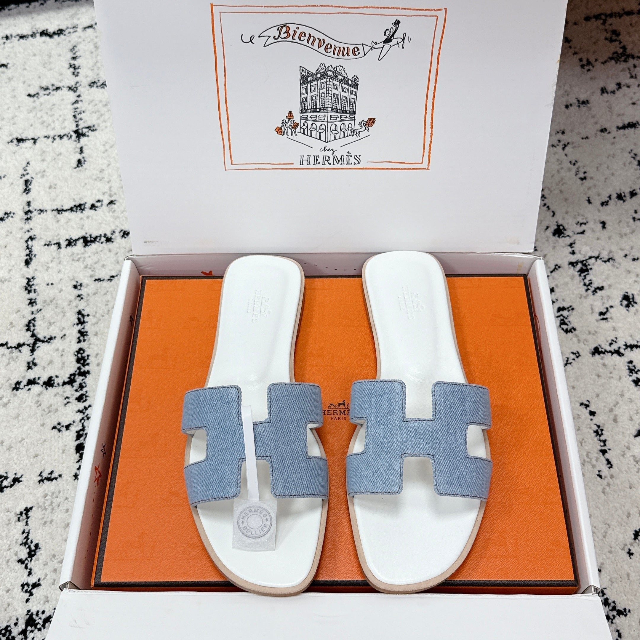 HM 26ss Oran Sandals Light Blue White Denim Cowhide 617180