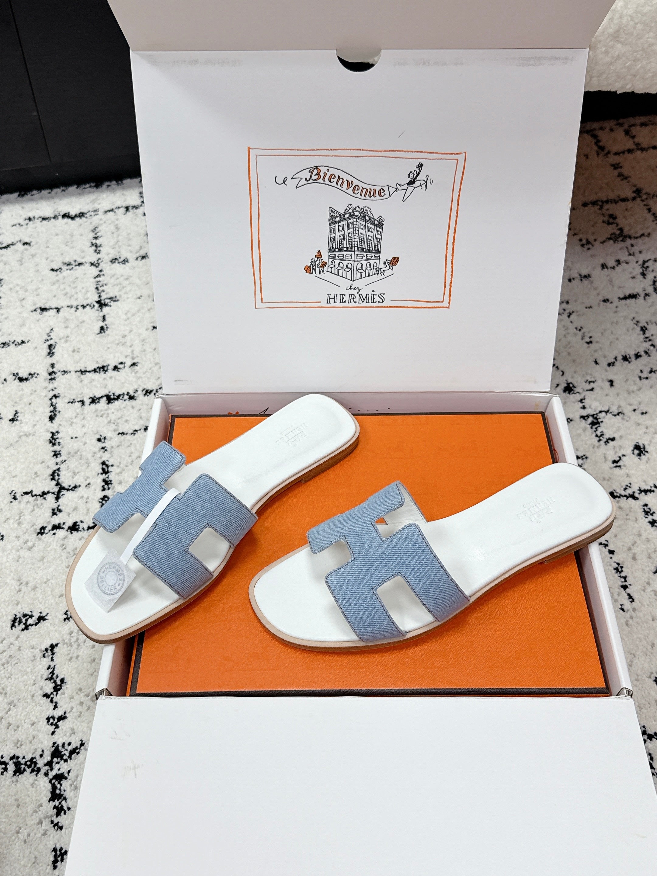 HM 26ss Oran Sandals Light Blue White Denim Cowhide 617180