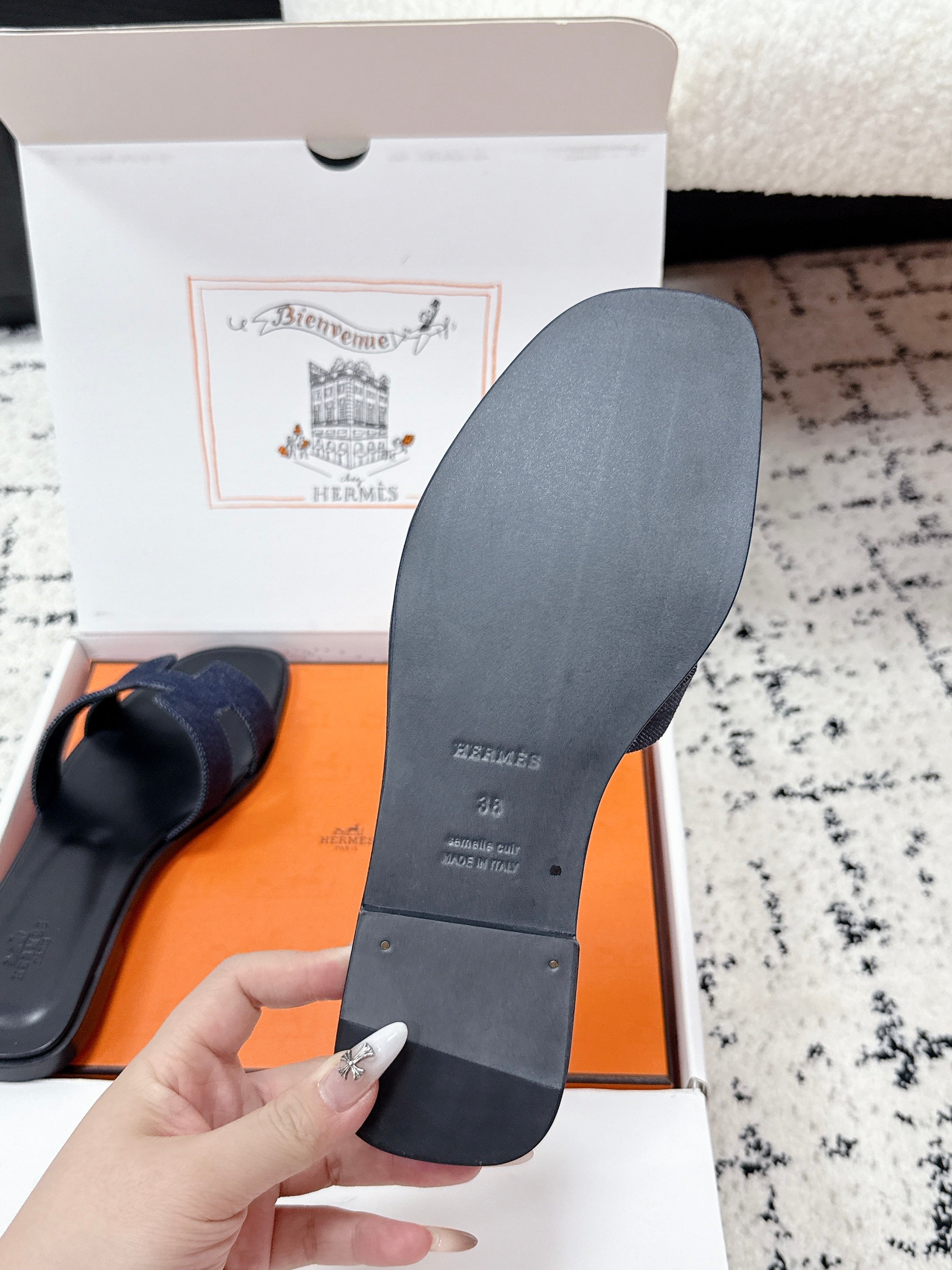 HM 26ss Oran Sandals Blue Black Denim Cowhide 617182