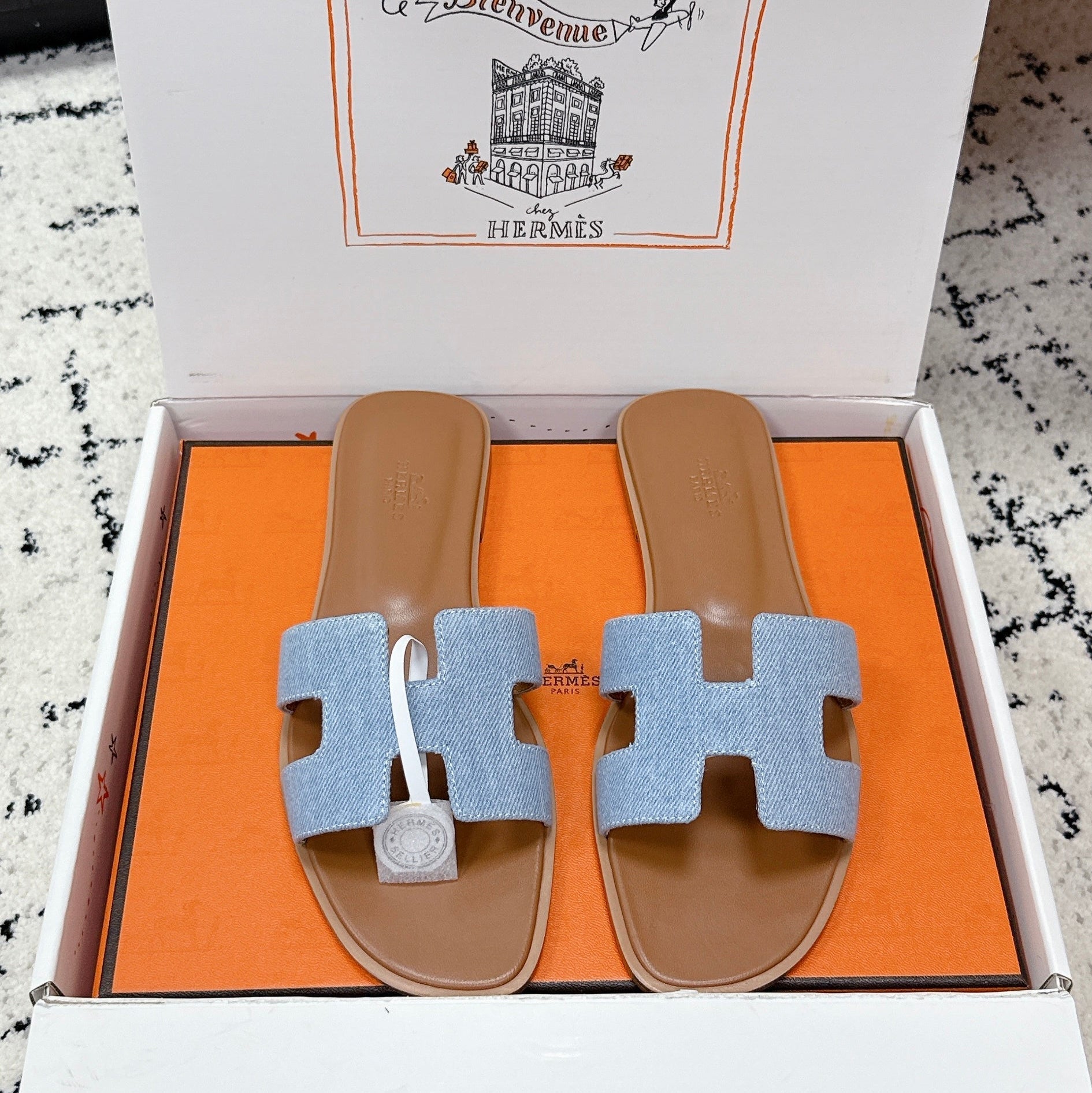 HM 26ss Oran Sandals Light Blue Brown Denim Cowhide 617183