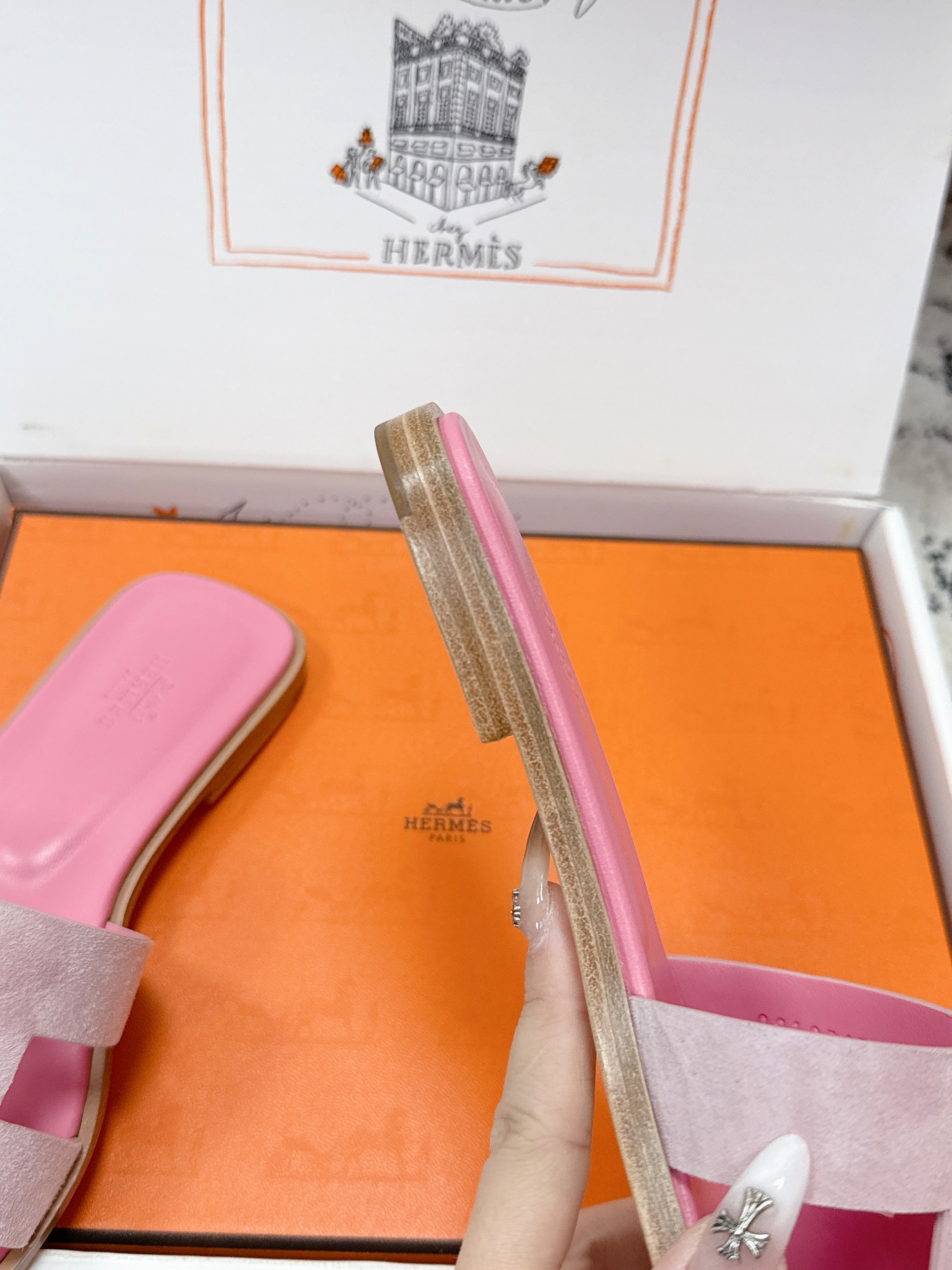 HM 26ss Oran Sandals Pink Suede Cowhide 617195