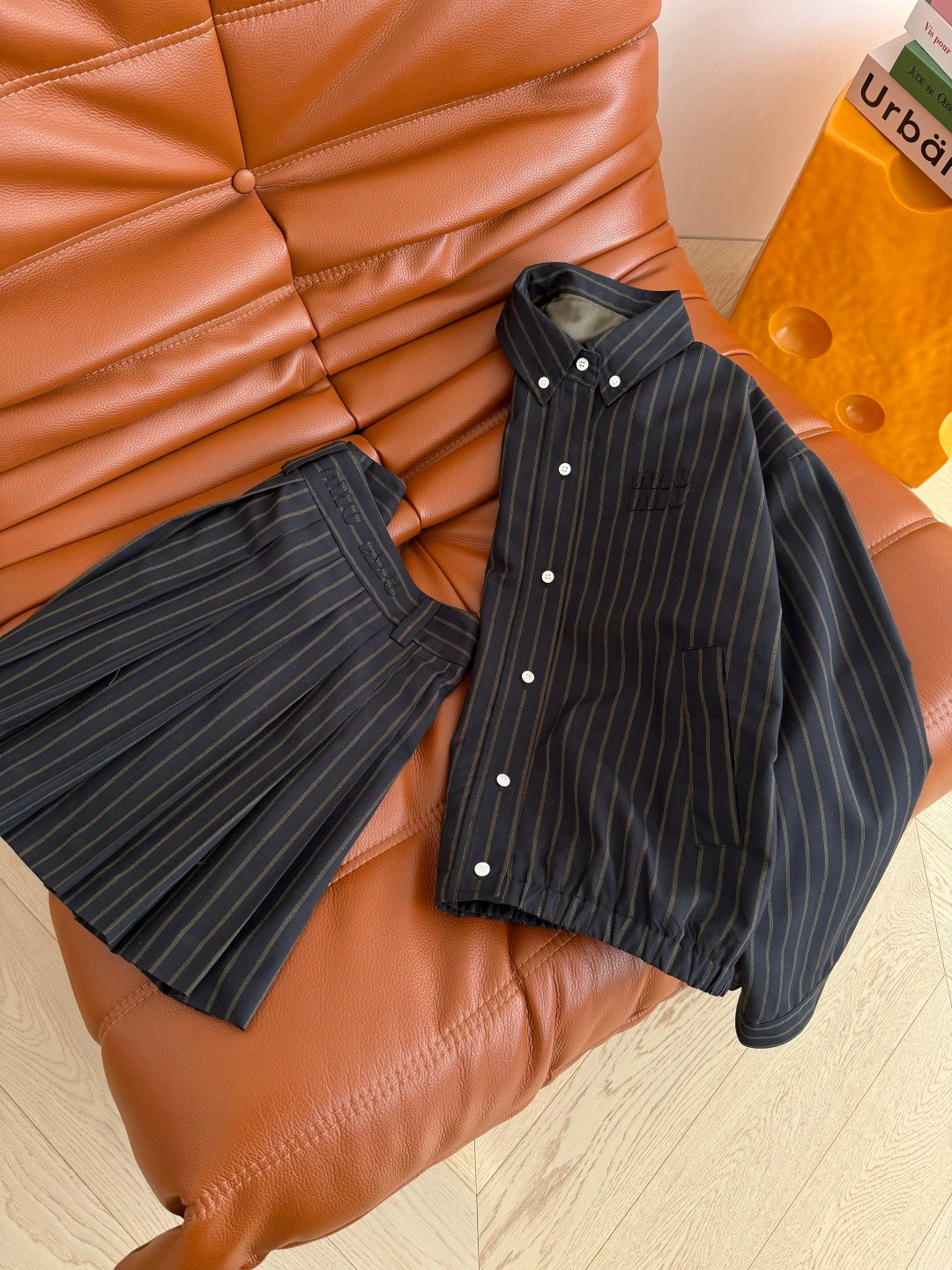 Miumiu 2026 Striped Set Dark Blue Cotton