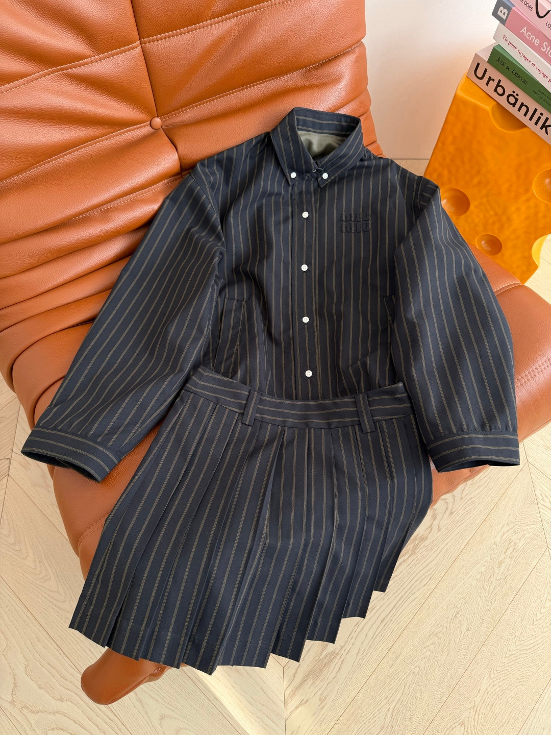 Miumiu 2026 Striped Set Dark Blue Cotton