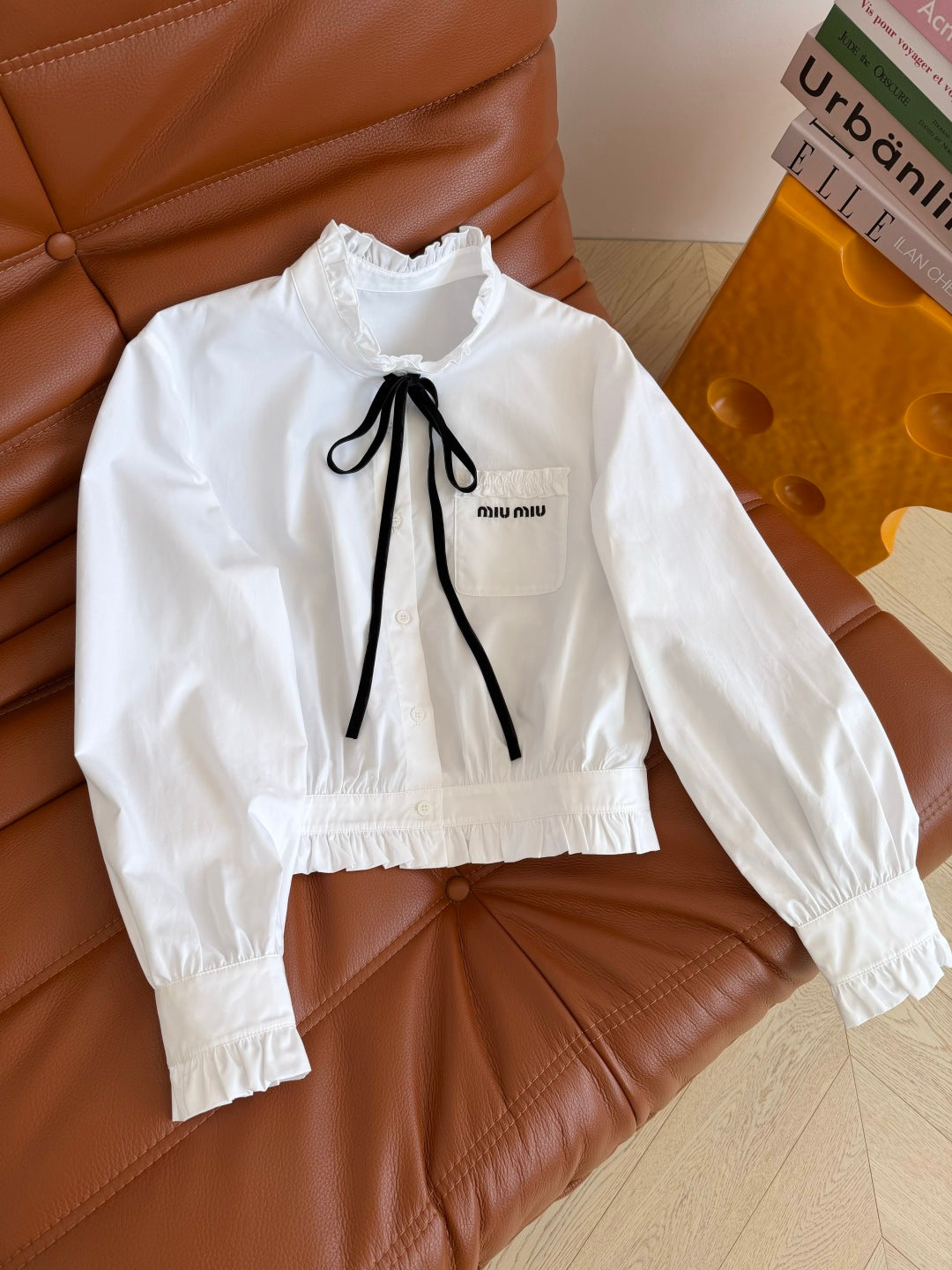Miumiu 2026 Tie-Waist Short Shirt White Cotton 773828