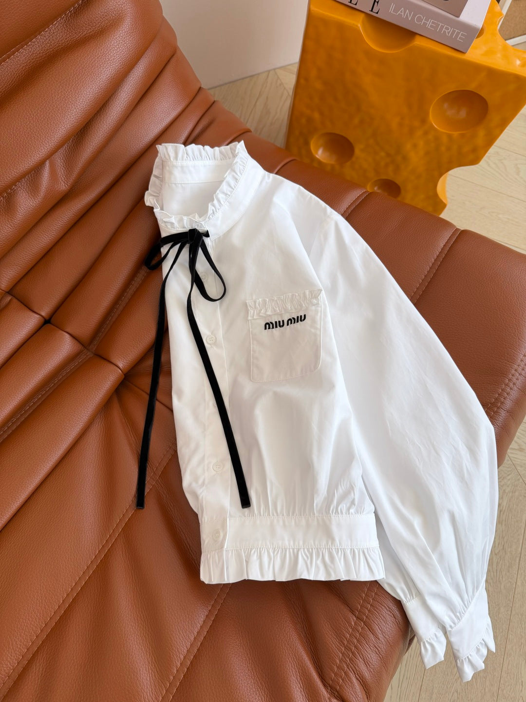 Miumiu 2026 Tie-Waist Short Shirt White Cotton 773828