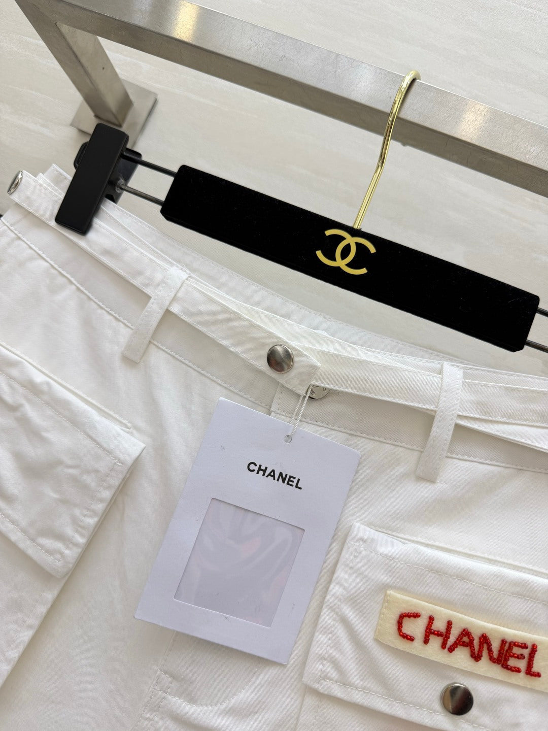 Chanel 2026 Cargo Shorts White Red Cotton 414225