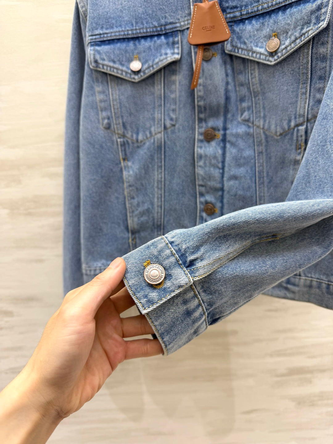Celine 2026 Collarless Denim Jacket Blue And Black Cotton 431326