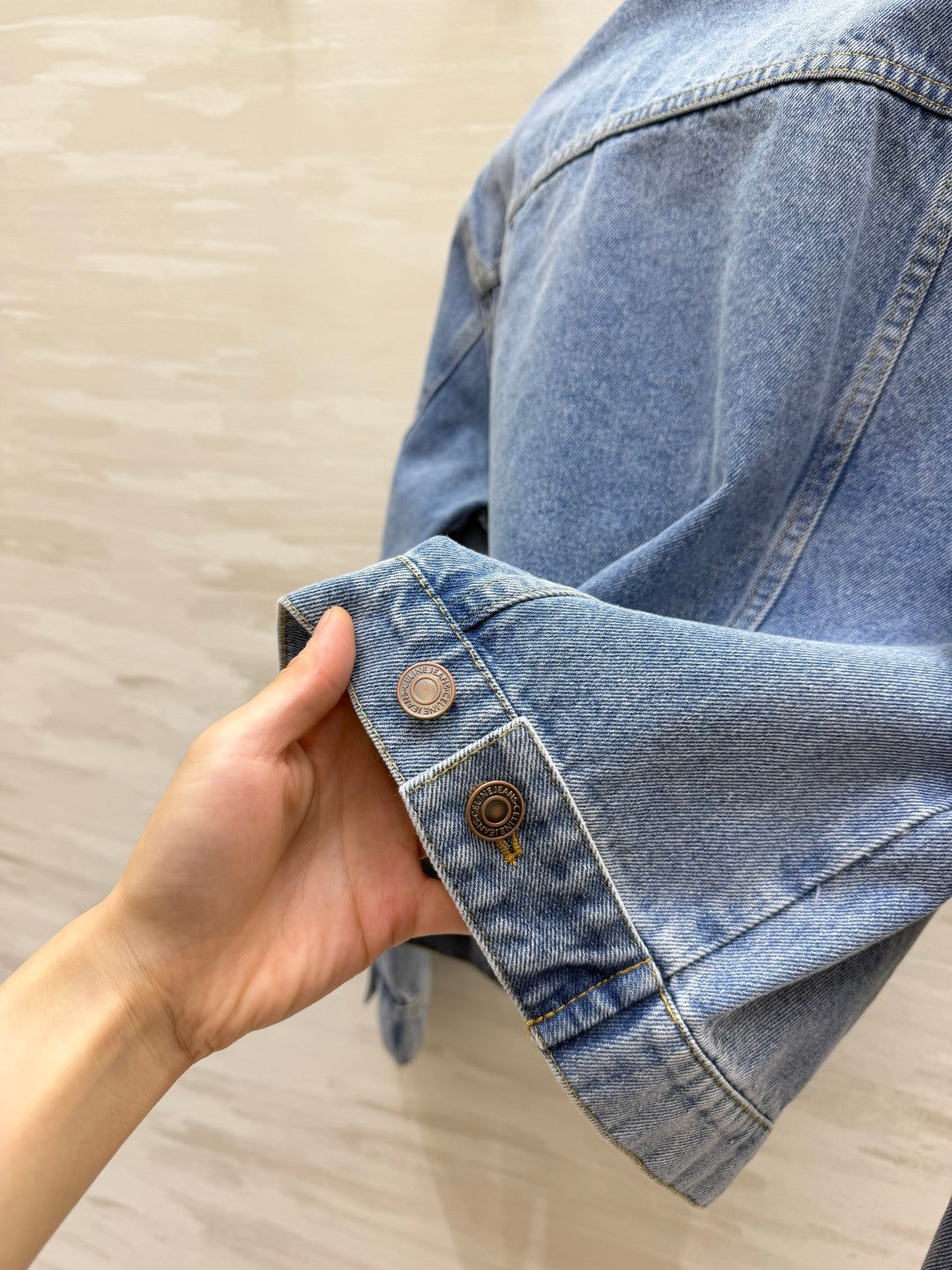 Celine 2026 Collarless Denim Jacket Blue And Black Cotton 431326