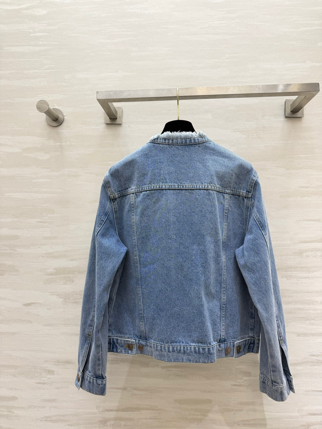 Celine 2026 Collarless Denim Jacket Blue And Black Cotton 431326