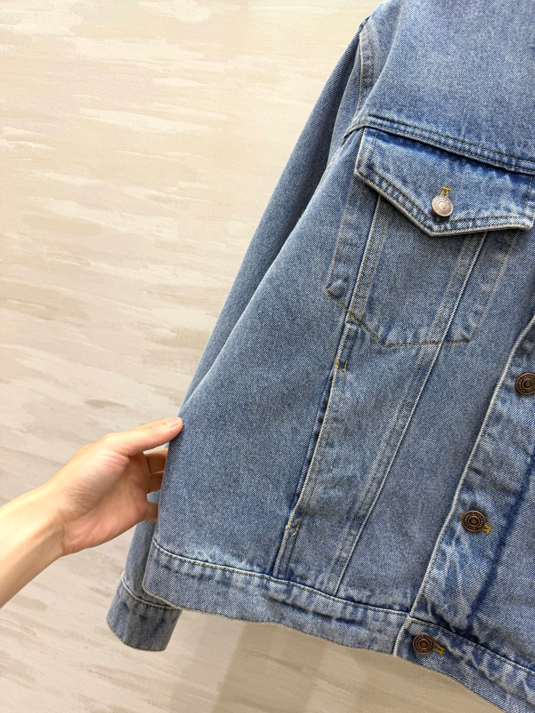 Celine 2026 Collarless Denim Jacket Blue And Black Cotton 431326