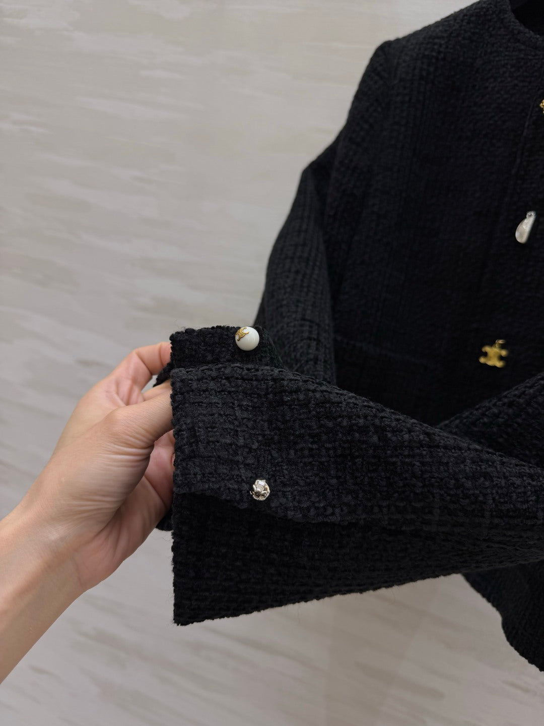 Celine 2026 Jacket White And Black Tweed Fabric 431317