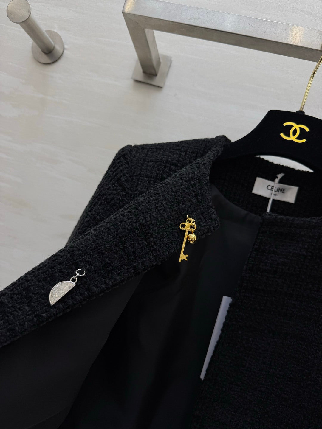 Celine 2026 Jacket White And Black Tweed Fabric 431317