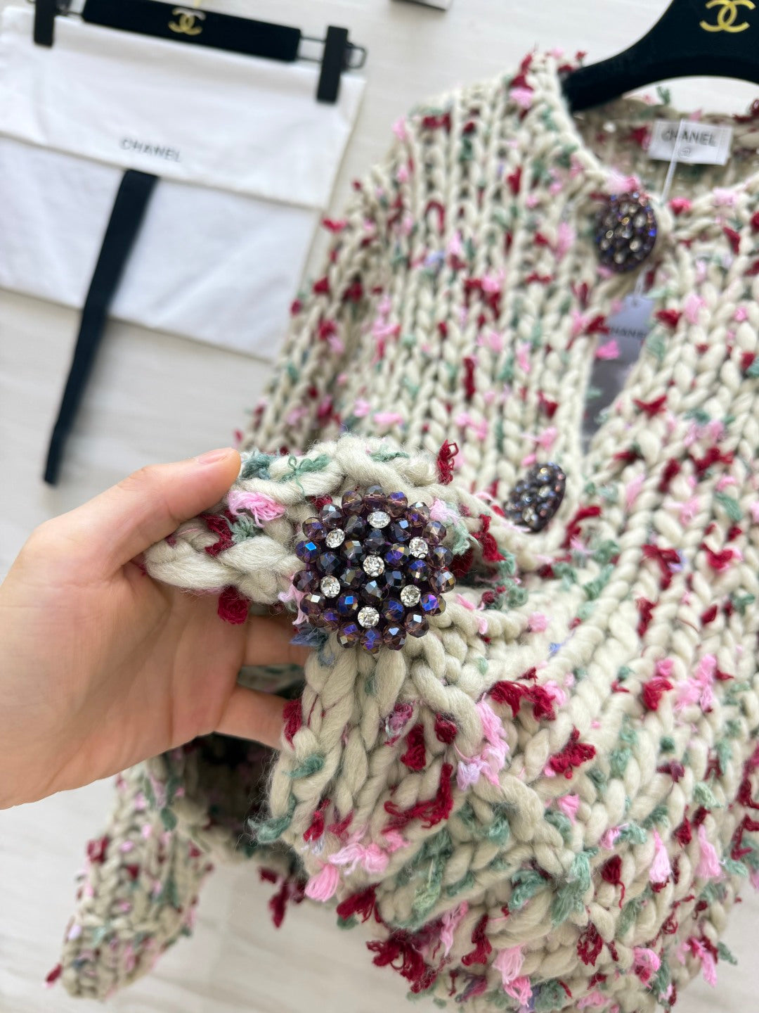 Chanel 2026 Floral Cardigan Beige Mix Colors Wool