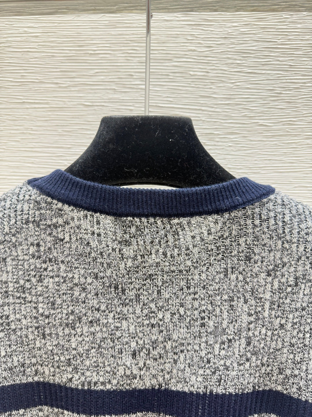 Chanel 2026 Striped Crew Neck Knit Long Sleeve Gray Wool 244670