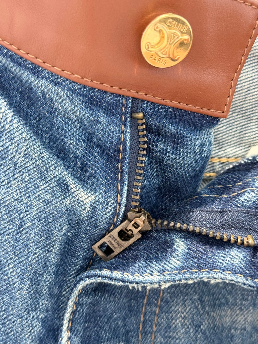 Celine Denim Jeans with Belt Blue mix Brown Cotton