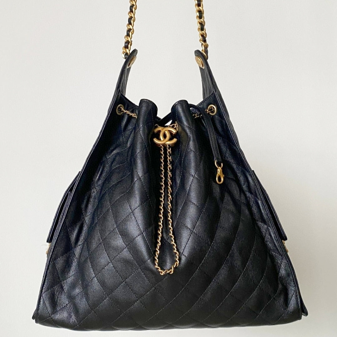 CC 25C Hobo Bag 42cm Black Grained Calfskin