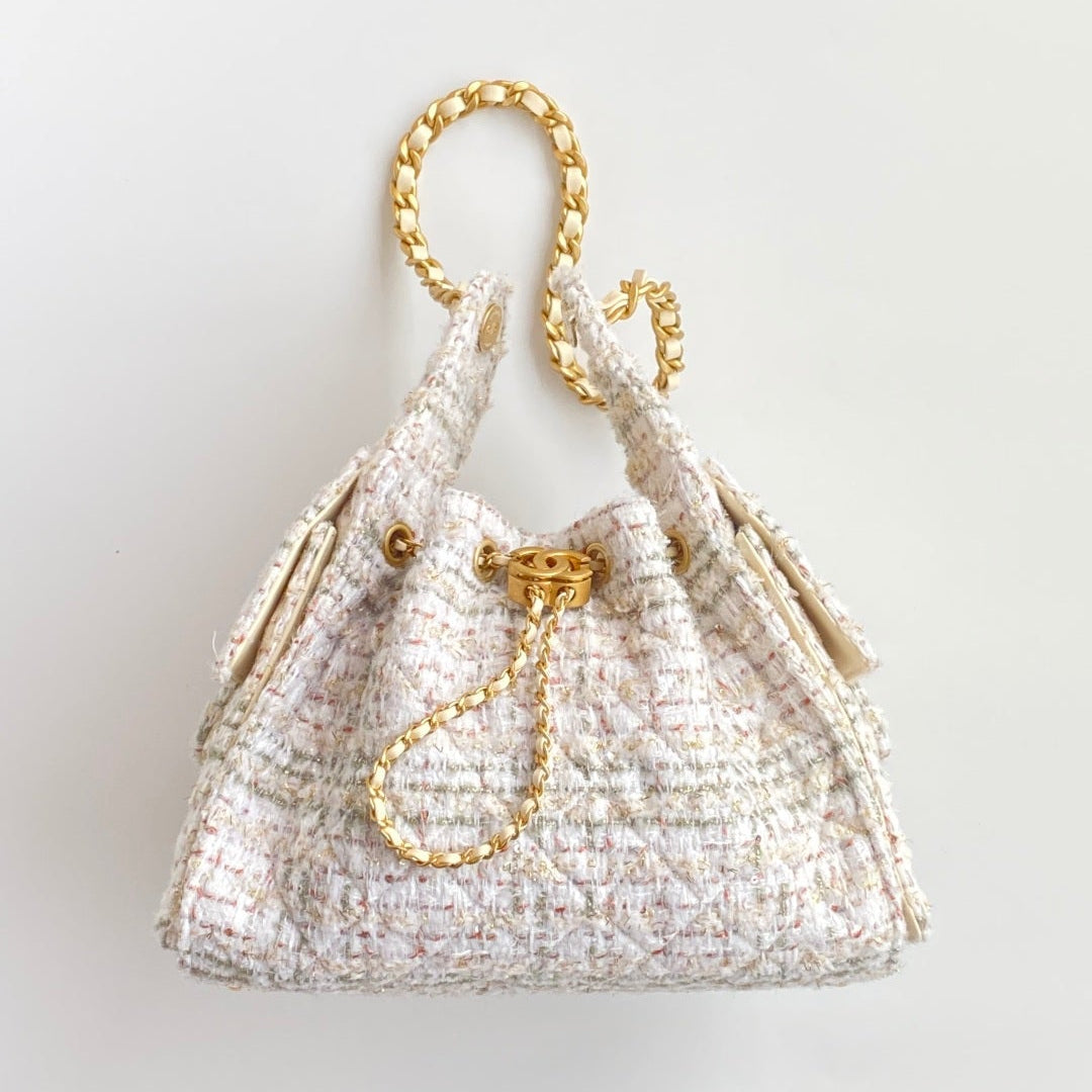 CC 25 hobo bag 30 ivory white pink tweed