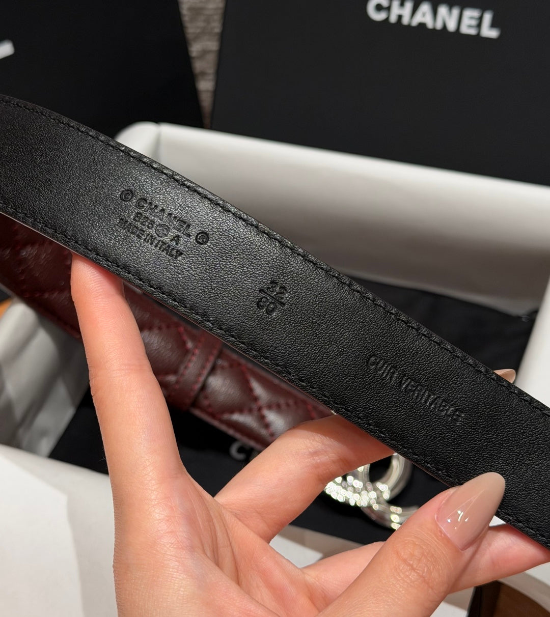 Chanel 2026 Interlocking CC Quilted Belt Burgundy