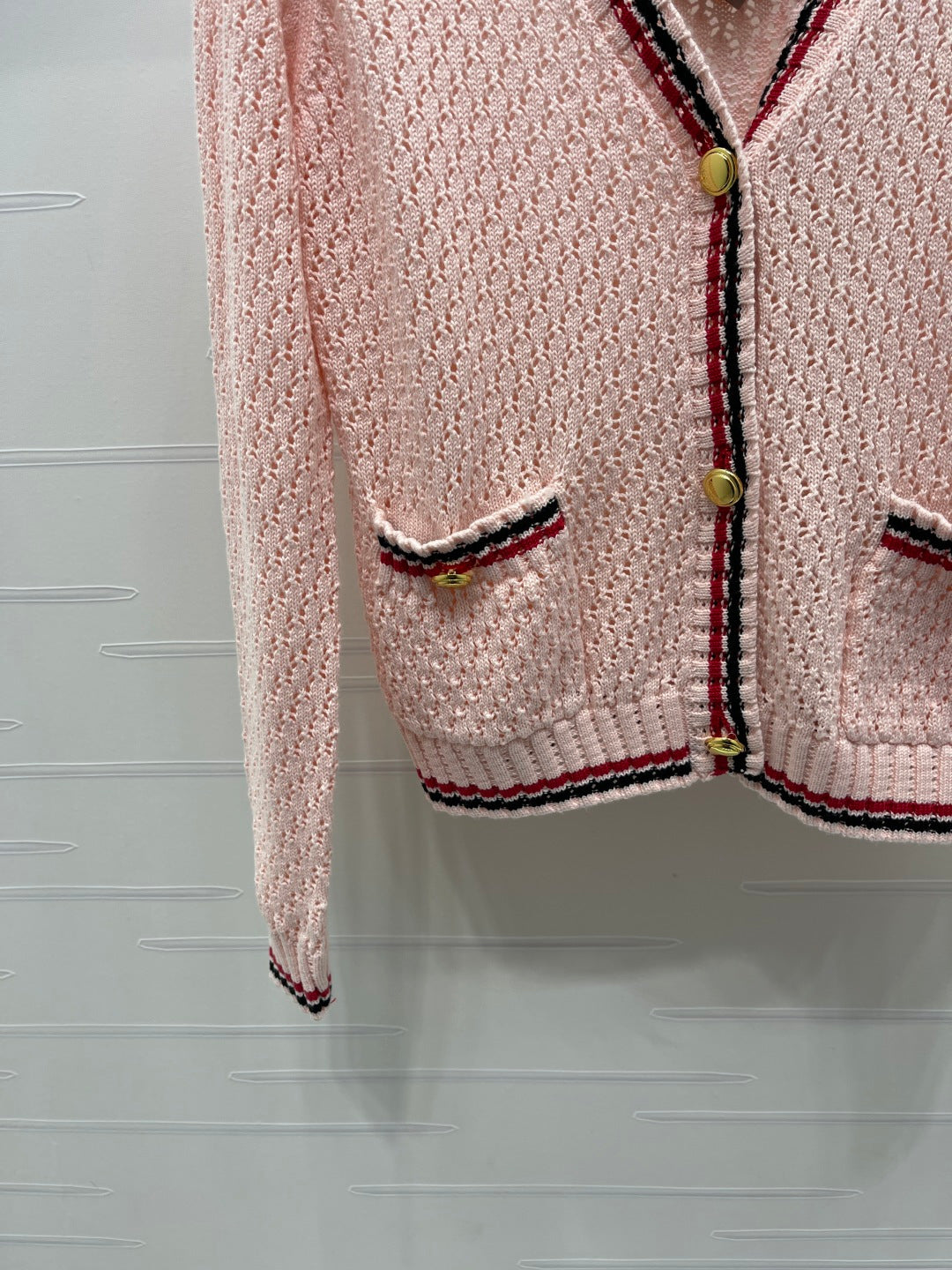 Miumiu 2026 V-neck Openwork Knit Cardigan Pink Wool 299315