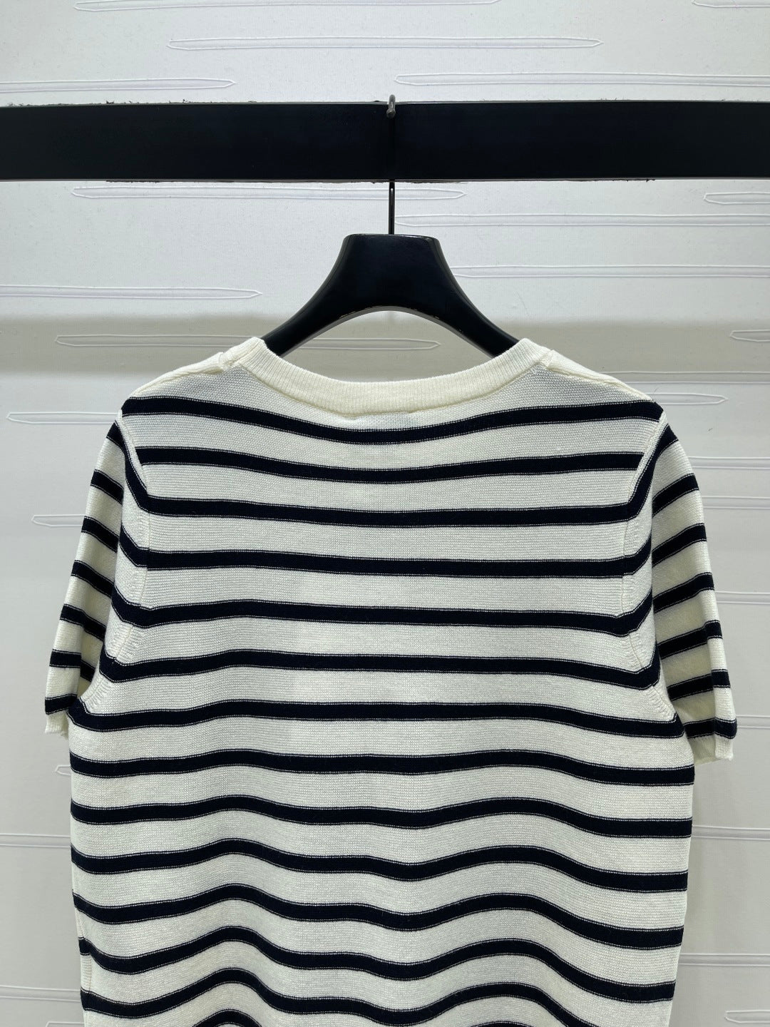 Chanel 2026 Shawl-Style Striped Knit Short-Sleeve Top Viscose 677747