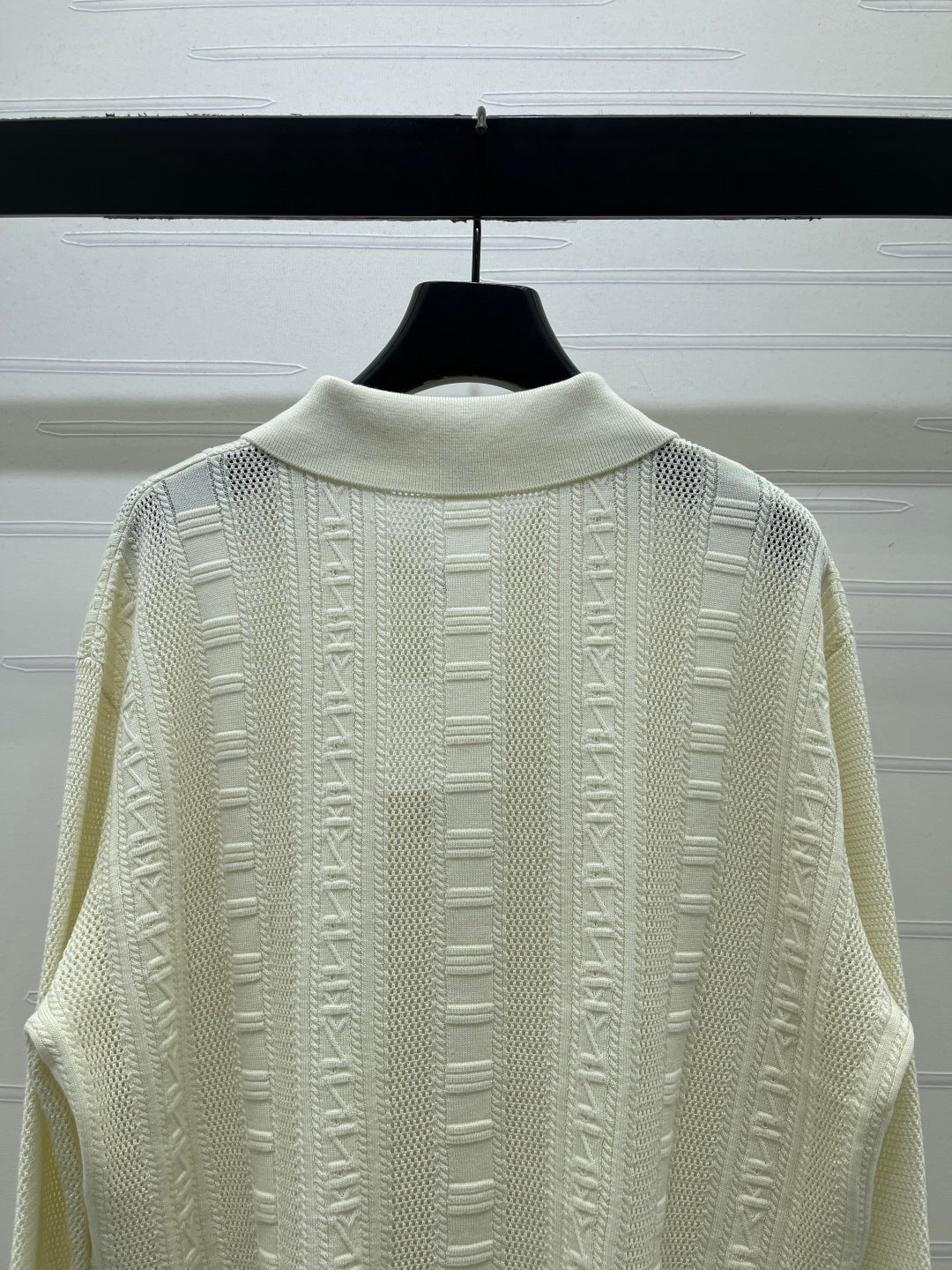 Hermes 2026 Collared Knit Long-Sleeve Top Cream Tencel Cotton 413333