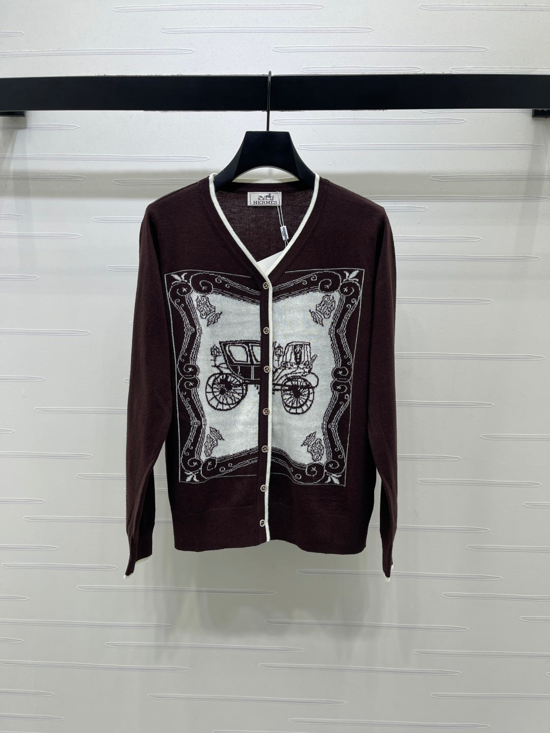 Hermes 2026 V-neck Printed Knit Long-sleeved Cardigan Wool 417078