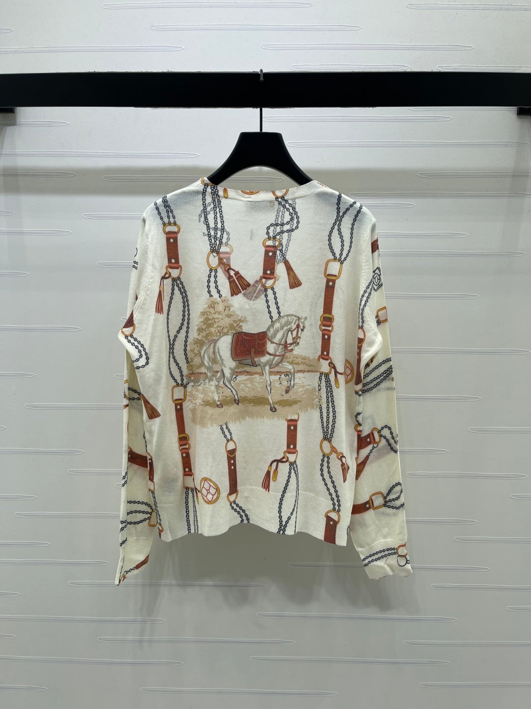 Hermes 2026 V-neck Printed Long-sleeved Cardigan Cream mix Colors Wool 417073