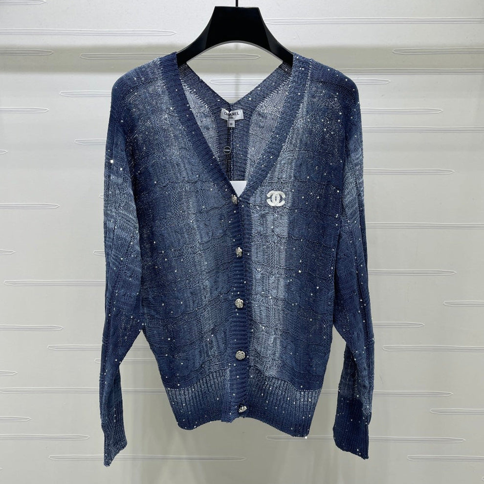 Chanel 2026 V-neck Long-sleeved Cardigan Blue Viscose Tencel 773798