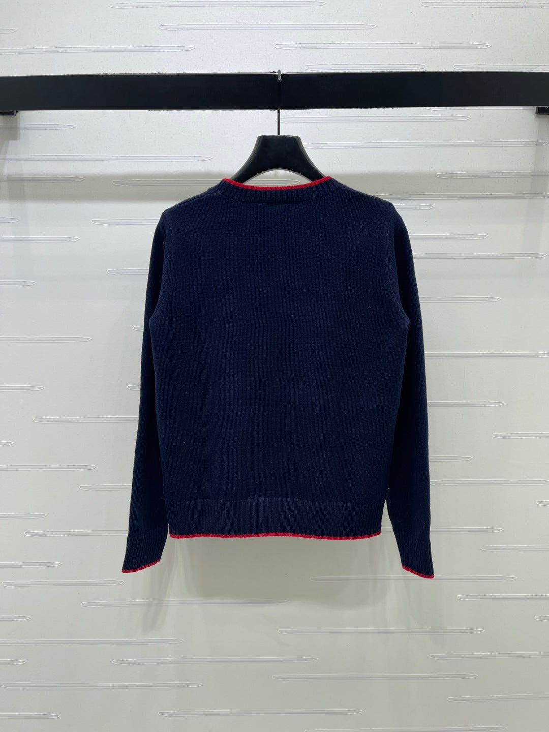 Celine 2026 Knit Long-sleeved Sweater Navy Blue Mix Red Wool 433251