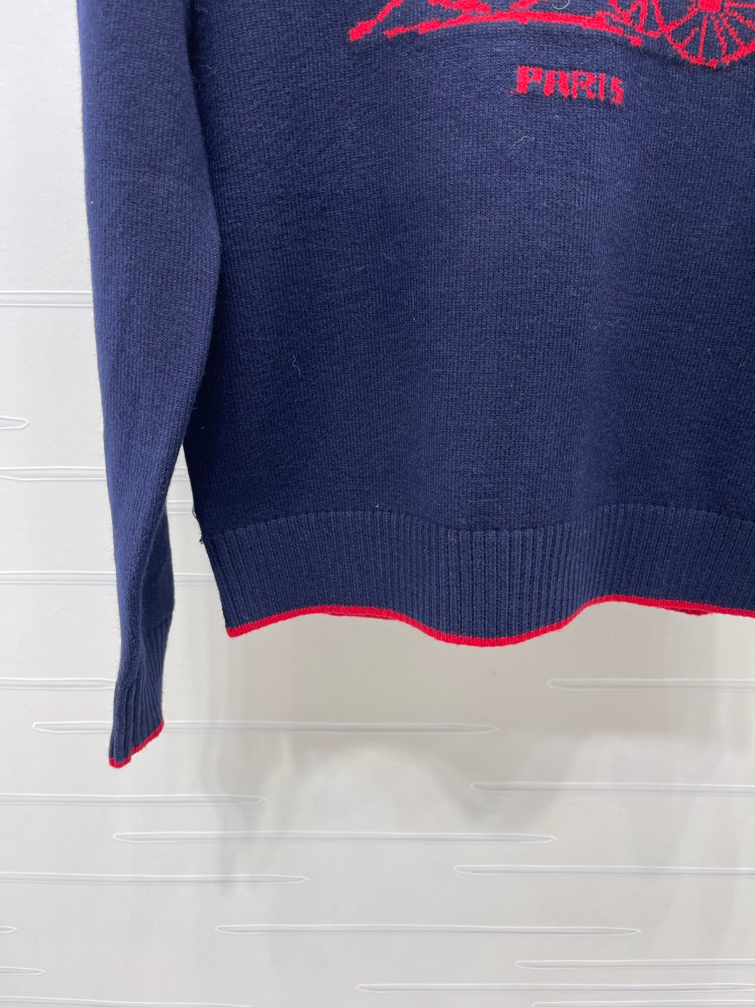 Celine 2026 Knit Long-sleeved Sweater Navy Blue Mix Red Wool 433251