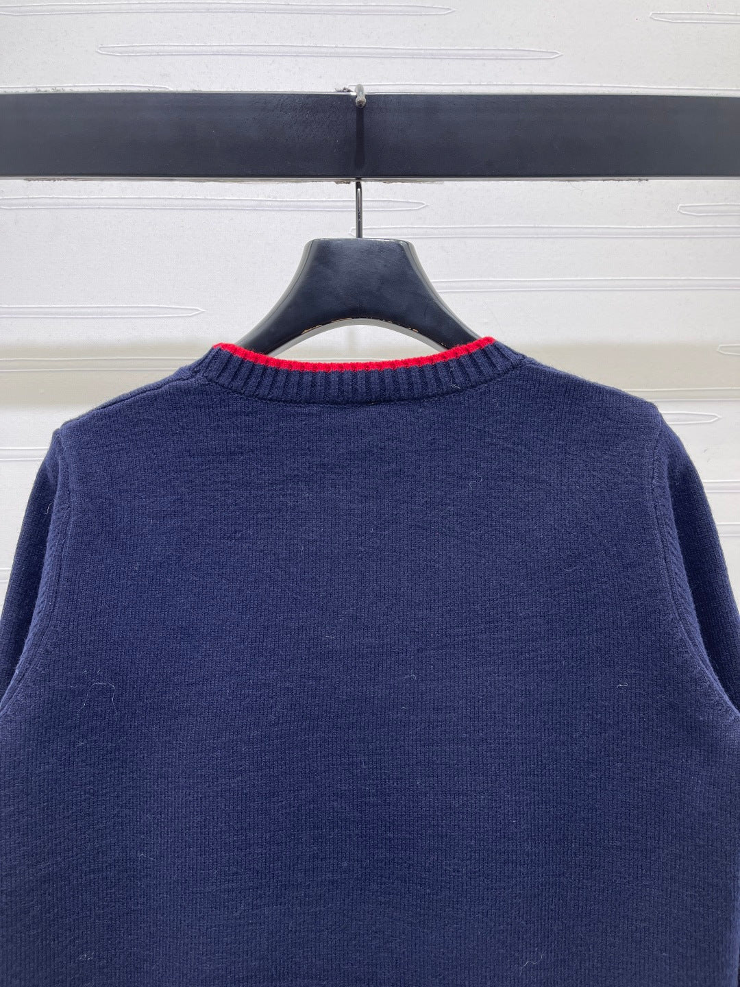 Celine 2026 Knit Long-sleeved Sweater Navy Blue Mix Red Wool 433251
