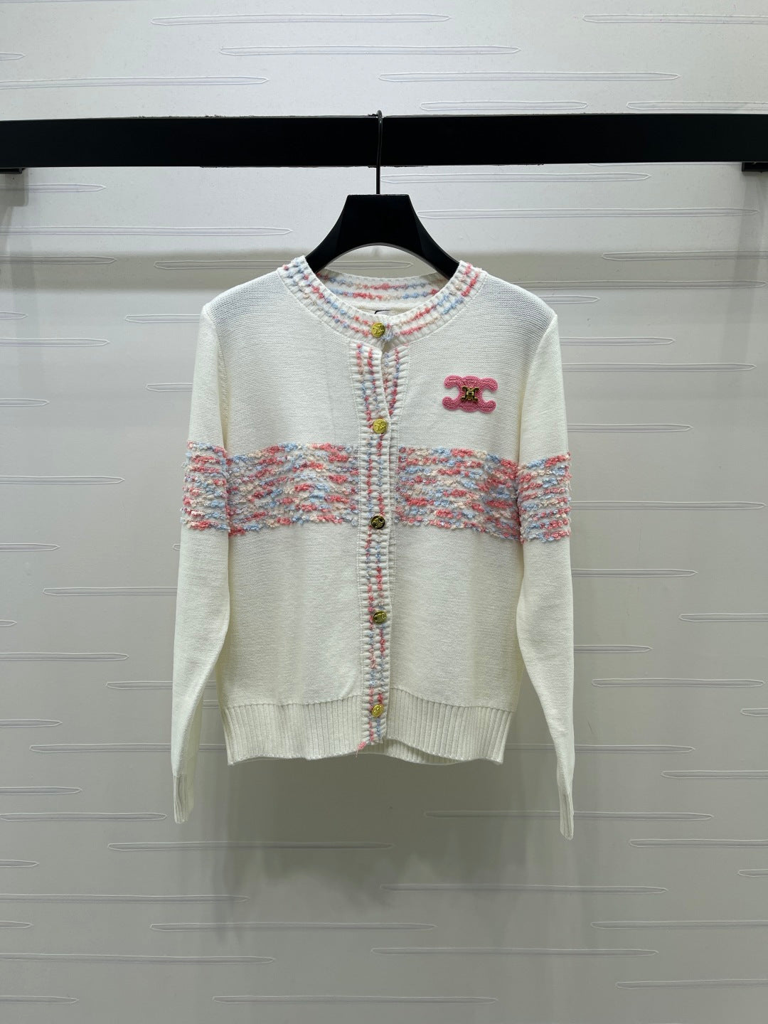 Celine 2026 Striped Colorful Crew Neck Long-Sleeve Cardigan Wool 433238
