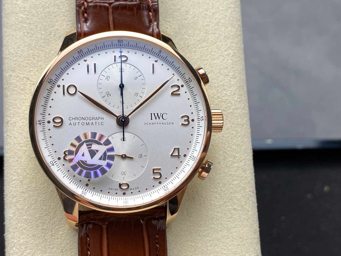 IWC Portuguese 41mm Cream Dial Pink Gold Case Brown Leather
