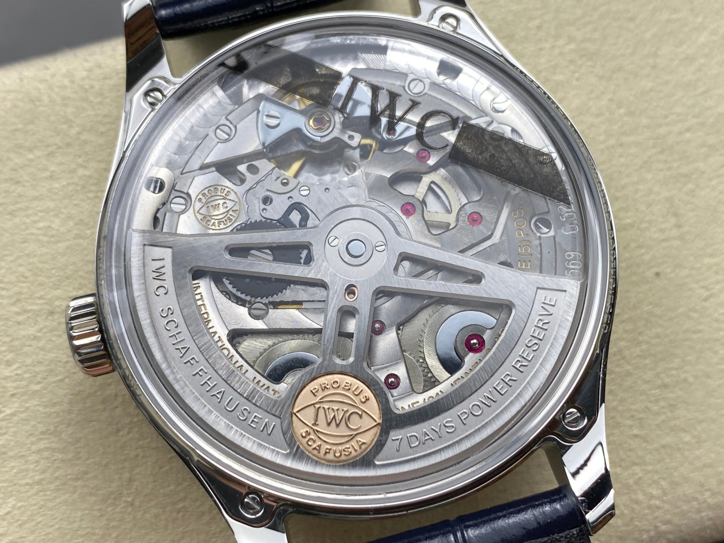 IWC Portuguese 42.4mm Cream Dial Steel Case Navy Blue Leather Strap