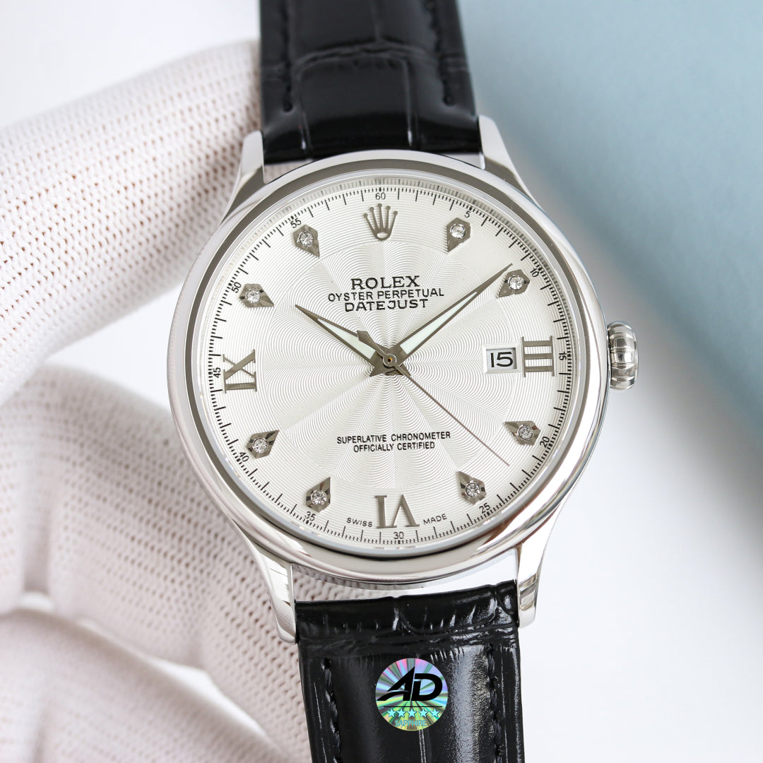 Rolex Datejust 40mm Silver Pink Gold Leather