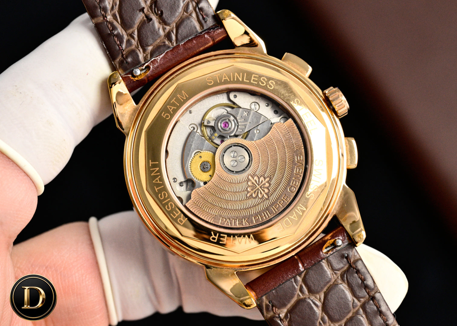 Patek Philippe Annual Calendar 42mm Diamond Benzel Rose Gold Case Brown Leather Strap