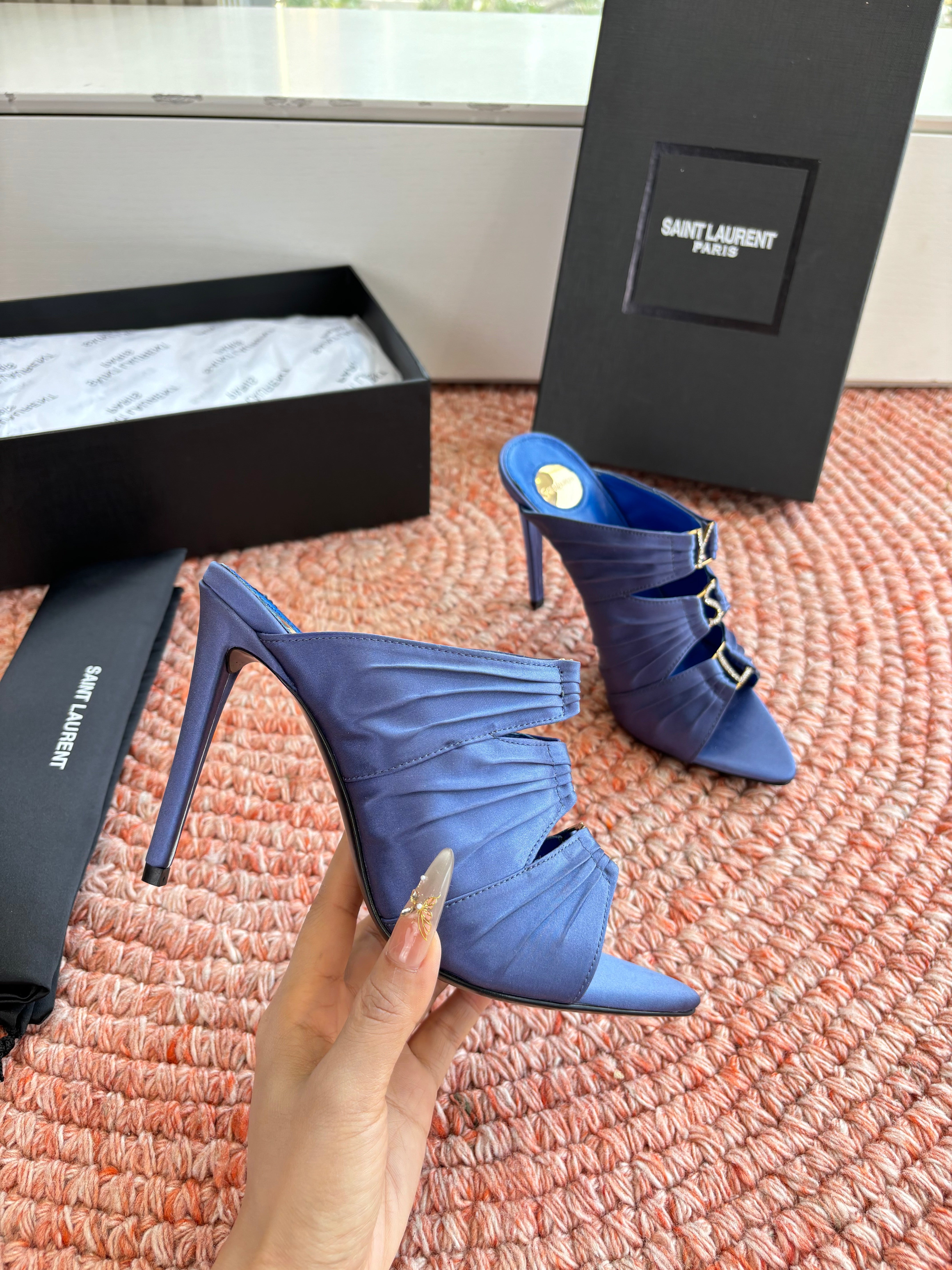 YSL 2026 High Heels Sandals 110mm Silk Leather 648786