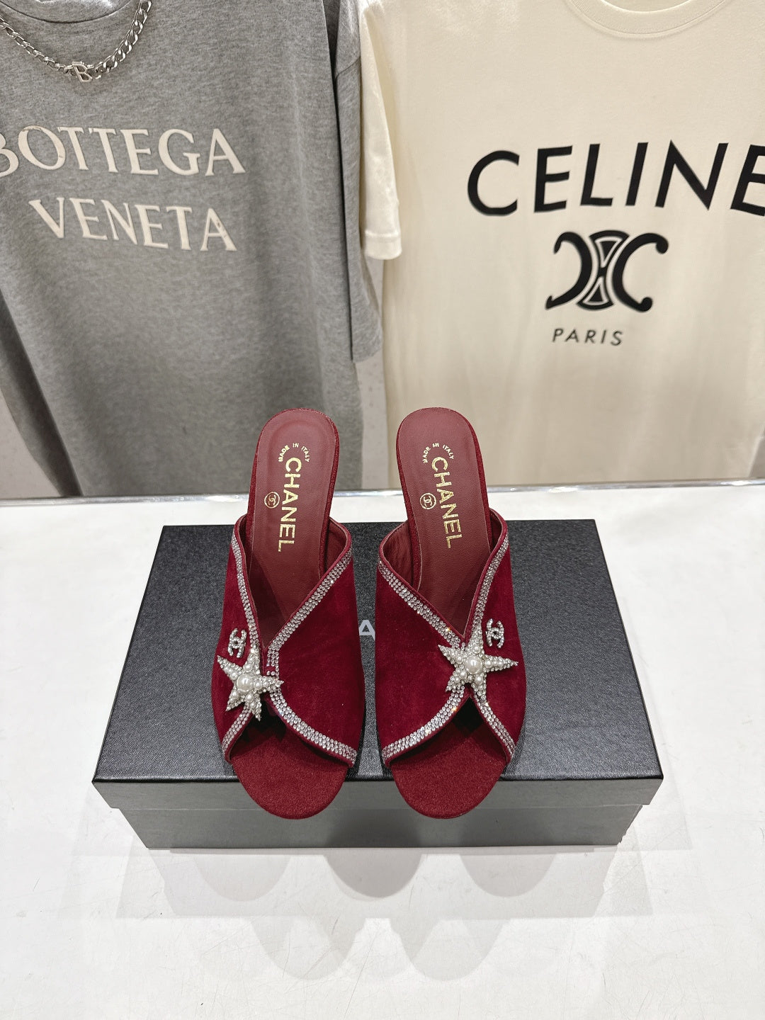 Channel 2026 High-Heeled Mules 90mm Strass Suede 896436