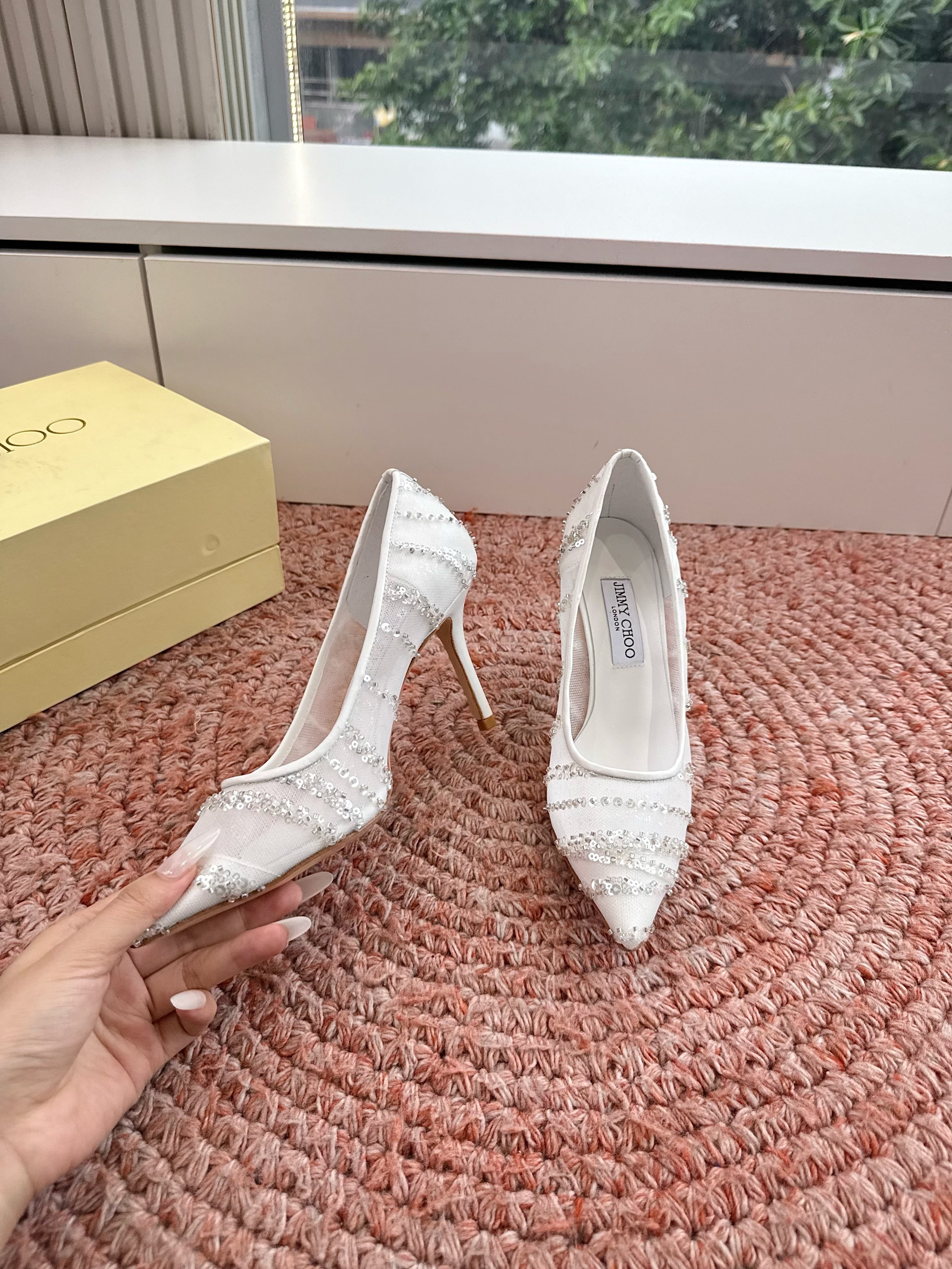 Jimmy Choo 2026 Pointed-Toe Pumps 85mm Sequined Mesh 916797