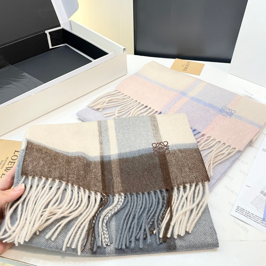 Loewe Scarf 180CM  Light Blue Beige Cashmere 969304