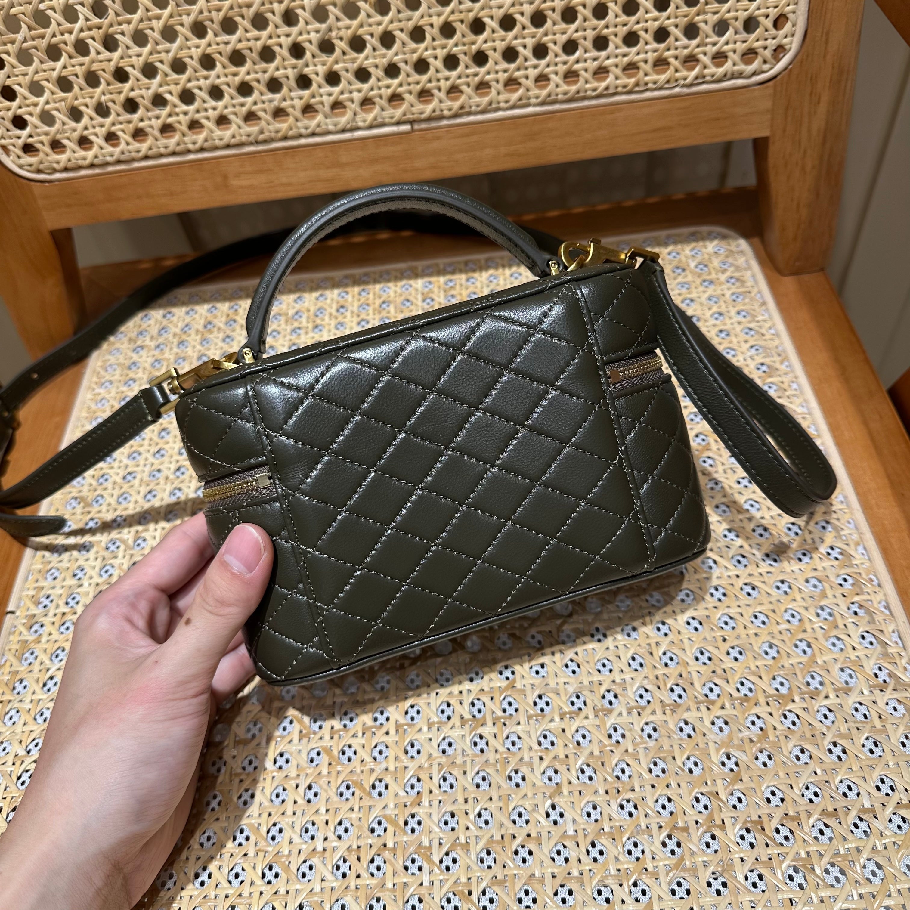 YSL Gaby Vanity Bag 18 Olive Green Quilted Calfskin
