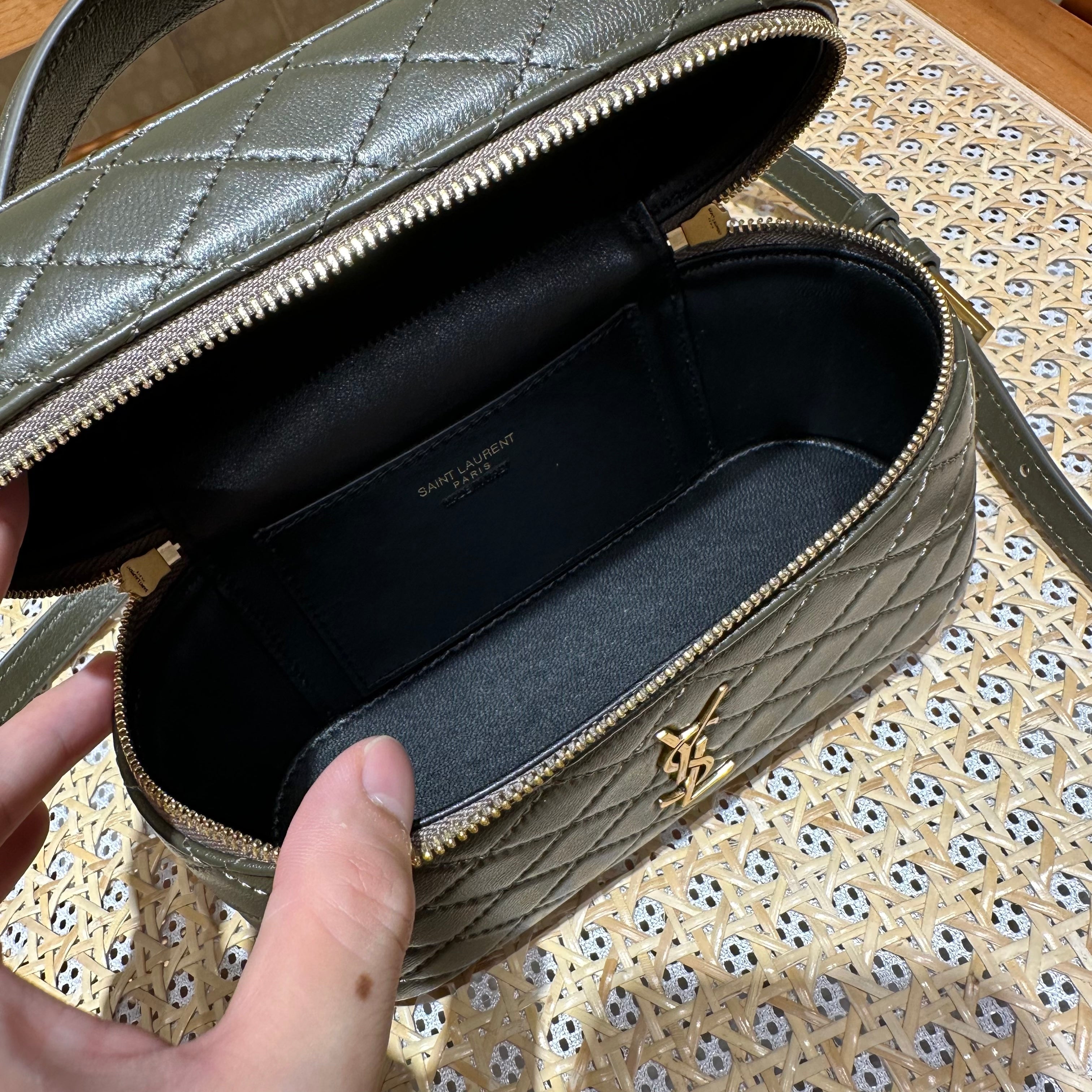 YSL Gaby Vanity Bag 18 Olive Green Quilted Calfskin